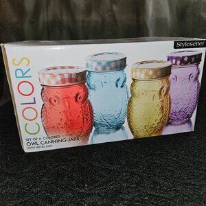 NIB Stylesetter Set of 6 Colored Owl Canning Jars